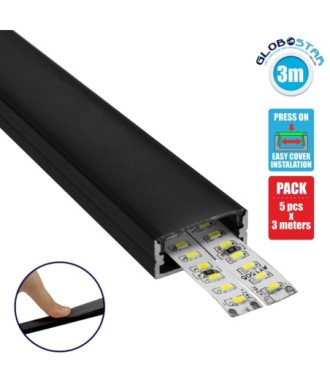 GloboStar® SURFACE-PROFILE 70810-3M Προφίλ Αλουμινίου - Βάση & Ψύκτρα Ταινίας LED με Μαύρο Φιμέ Κάλυμμα - Επιφανειακή Χρήση - Πατητό Κάλυμμα - Μαύρο - 3 Μέτρα - Πακέτο 5 Τεμαχίων - Μ300 x Π2.4 x Υ1.1cm